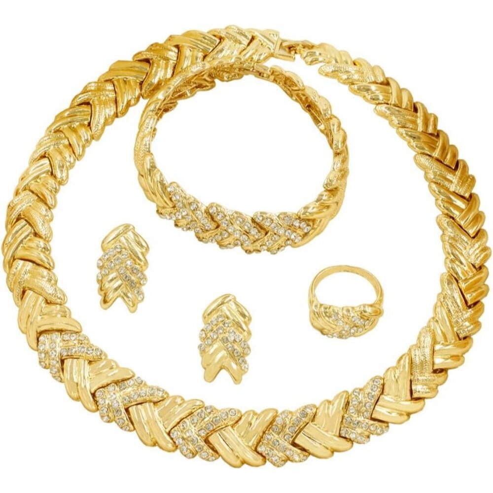 Fashion Crystal Jewelry Set Gold Plated Jewelry Weddings Dubai Gold Necklace Ear